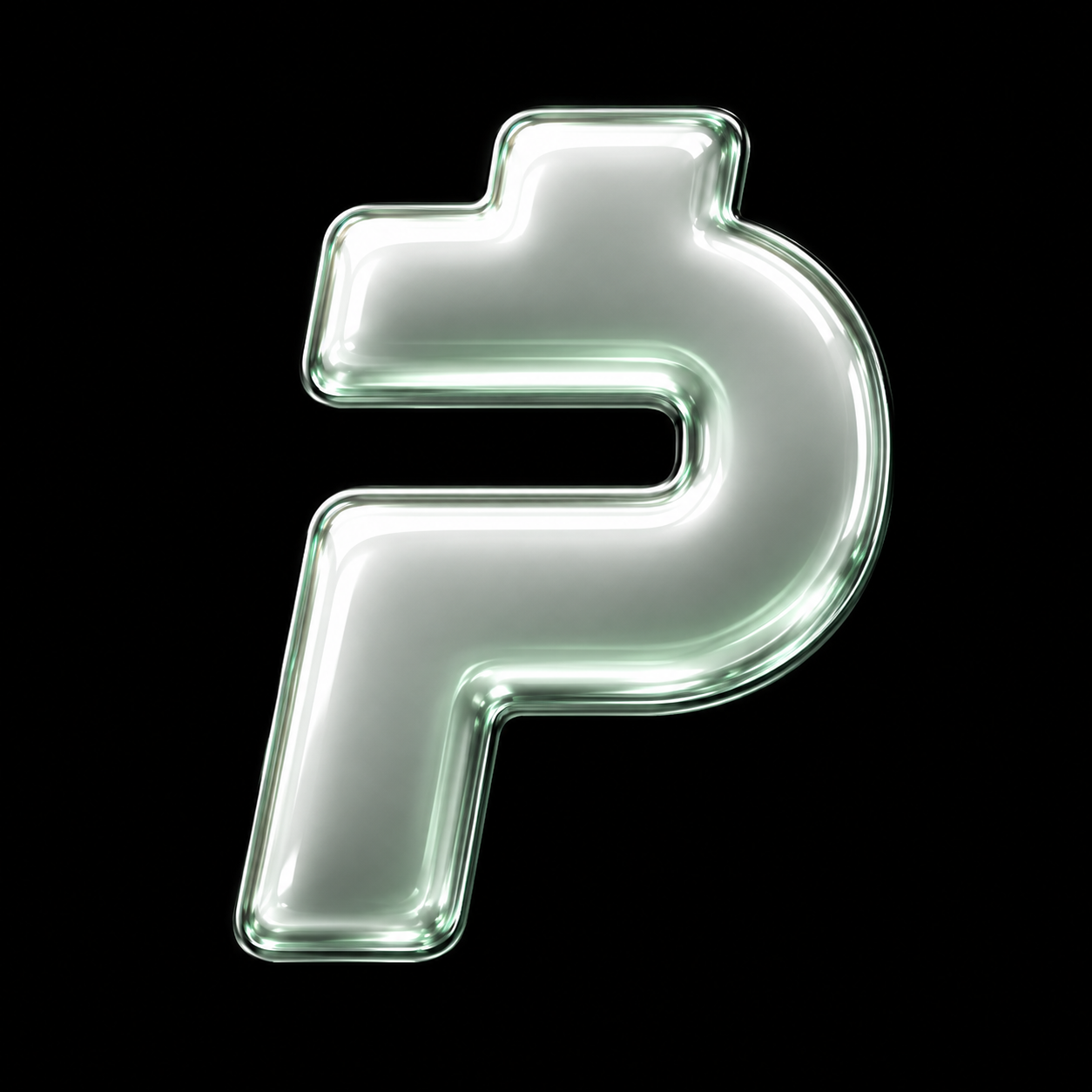 The ponspaid P in polished silver chrome with mint reflections